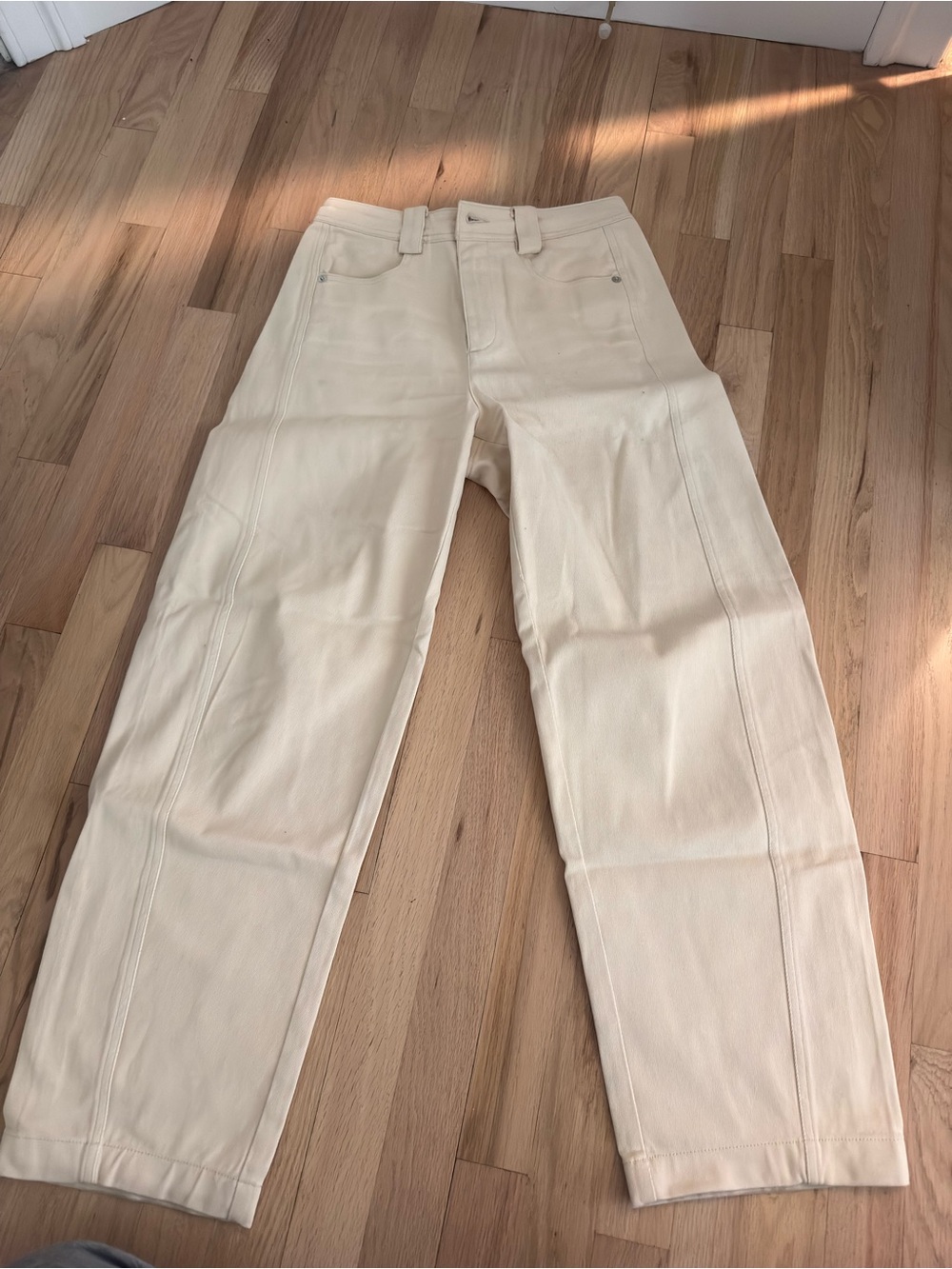 Zara Cream Straight-Leg High-Waist Pants